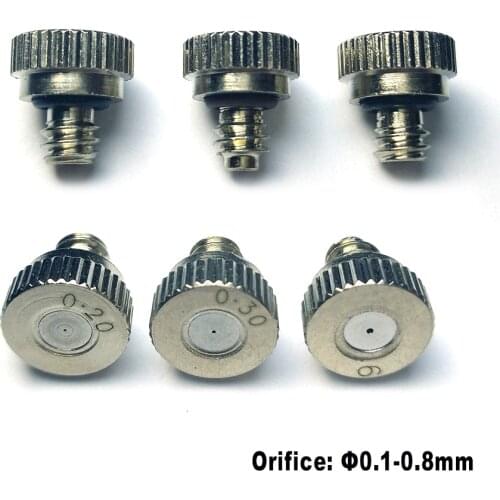 Nickel Plated Brass Misting Nozzle 0.1-0.8mm Orifice Threaded 10/24" Low Pressure Fog Nozzle Misting System Outdoor Cooling