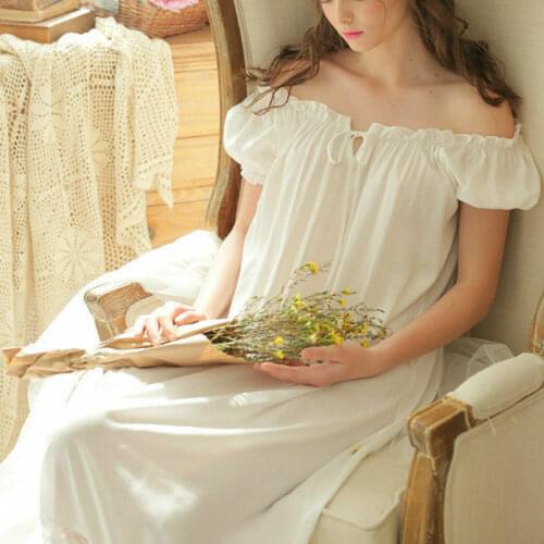 Girl Off Shoulder Lolita Nightwear Nightdress Puff Sleeves Victorian Sleepwear