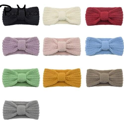 Powmuco Solid Color Knitting Elastic Hairband Fashion Crochet Knotted Toddler Headband Infant Hair Accessories Photography Props