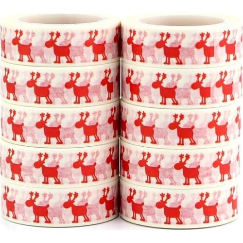 Wholesale 10PCS/lot Cute Red Reindeer Christmas Washi Tapes for Planner Bullet Journal Sticker Adhesive Masking Tapes Stationery