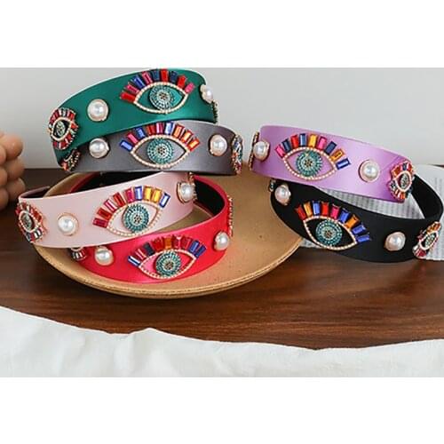 ZHINI New Fashion Big Imitation Pearls Headbands for Women Enthic Gothic Color Crystal Hair band Eye Hair Accessories Jewelry
