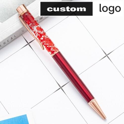10 pcs Creative Dried Flower Pen Metal Ballpoint Pen Private Customized Logo Engraved Name Birthday Gift Party Gift Sign Pen