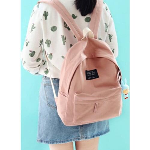 NuFangU fresh design solid color cotton fabric girls backpack school student book bag leisure travel bag