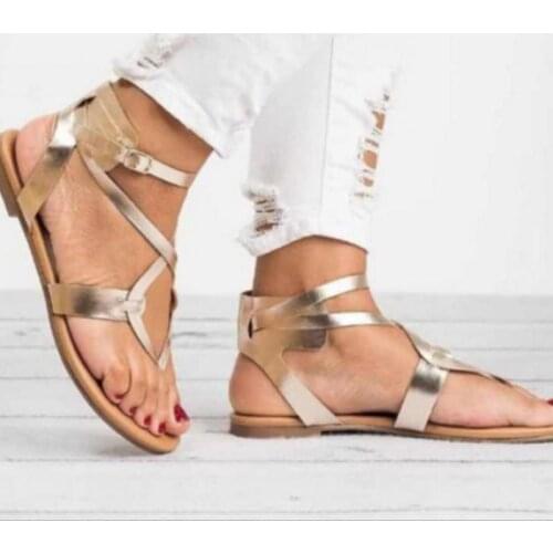 Gold Comfortable Women Sandals Spring Summer Ladies Shoes Open Toe Buckle Strap Beach Sandals Rome Casual Flip Flops Flat Shoes