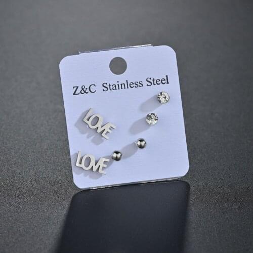 3Pair/set Piercing Stud Love Heart Earrings for Women Fashion Jewelry Women Crystal Mental Ball Earring ear cuff Christmas Gift