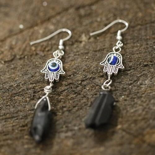 Natural Crystal Jewelry Devils Eye Earrings Wicca Accessories Witch Accessories Raw Crystal Earrings Gifts