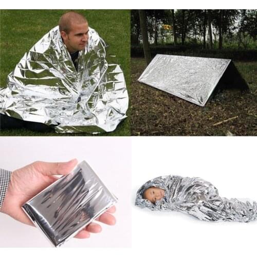 Outdoor Emergency Blanket WaterProof Survival Rescue Blanket Silver Foil Thermal Space First Aid Folding Military Tent Curtain