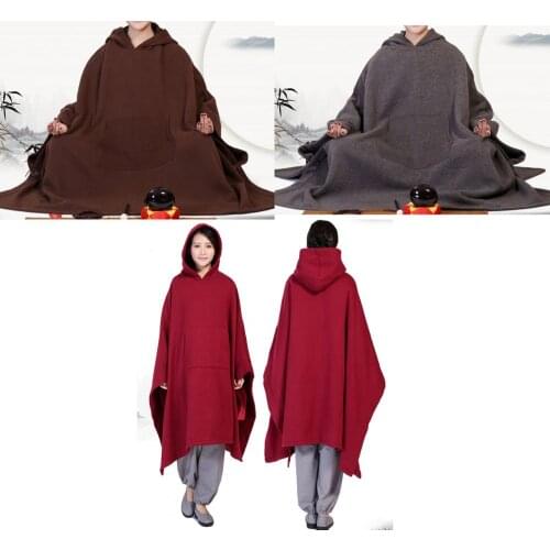 Unisex high quality Autumn&winter zen meditation cloak Buddhism shaolin monks kung fu cape buddhist Lay suits red/gray/brown
