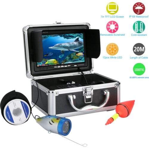 GAMWATER 20M 1000tvl Underwater Fishing Video Camera Kit 12 PCS LED Lights with7" Inch Color Monitor