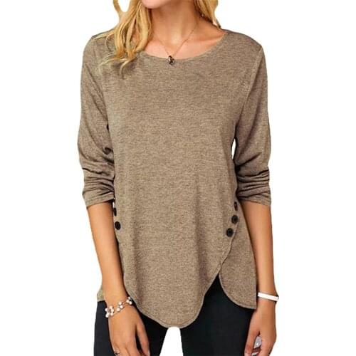 Women Tees Casual O-Neck Irregular Hem Button T Shirt Plus Size 5XL Long Sleeve Soft Female Tee Shirt 2021 Spring Oversized Tops