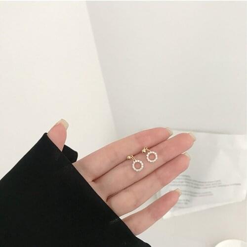 Round Zircon Pendant Stud Earrings For Women Gold Color Daily Personality Korean Fashion Girls Jewelry Party Gift 2021 Wholesale