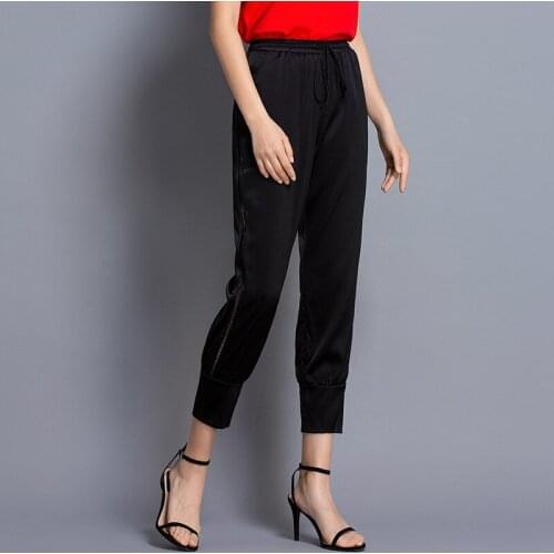 New arrival mulberry silk harem pants women middle-aged elastic waist loose silk ankle-length pants summer pants mujer 190310