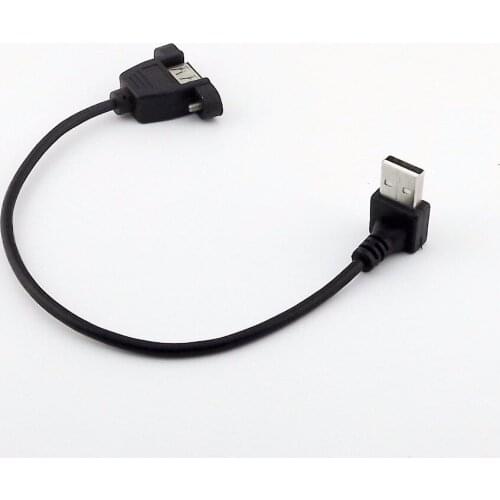 1pc USB 2.0 A Female Panel Mount to USB A Male Down Angle Plug Extension Cable 25cm