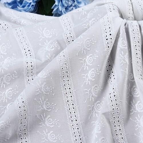 1 Yard Pure Cotton Lace Fabric Embroidery Stripe Rose Floral With Eyelet For Blouse Lace Top Party Dress Table Cloth