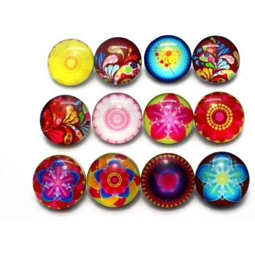 10pcs/lot 18mm Random Colourful Flower Pattern Snap Button Print Glass Plant Snap Buttons Charms Fit DIY Snap Bracelet Jewelry
