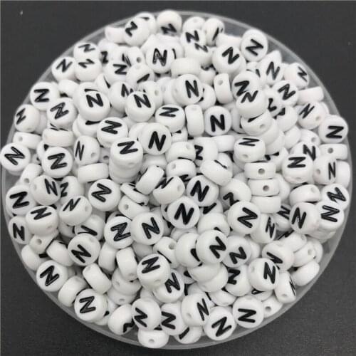 100pcs 7mm Letter Beads Oval Shape Letter N Charms DIY Beads For Bracelet Necklace Jewelry Making