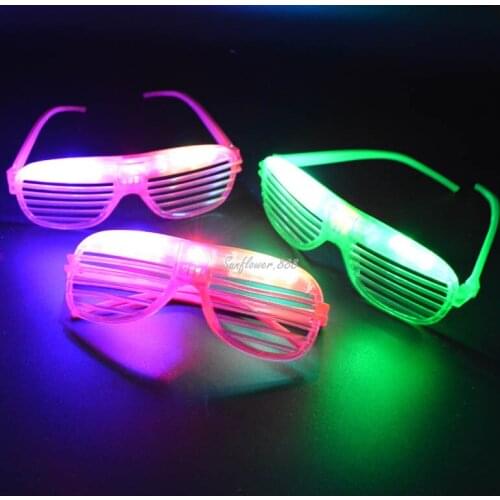 12PCS Adult Kids Shutter Shades LightSunglasses Glow in Dark Neon Party Supplies 4 Color Plastic LED Glasses Batteries Included