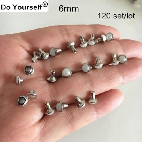120 Sets 6mm Half Round Pearl Metal Cup Rivet Studs,Pearl Mushroom Rivet,Decoration Findings For Leather Bags,Belt,Shoes
