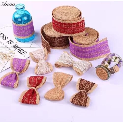 2m/Roll Linen Vintage Burlap Lace Table Runner Handmade Jute Burlap Band for Country Party Wedding Christmas Decoration