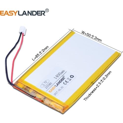 255085 3.7V 1400mAh Polymer Li-ion Battery For MP4 MP5 Speaker Navigator Traffic recorder connector 255083 tolino vision
