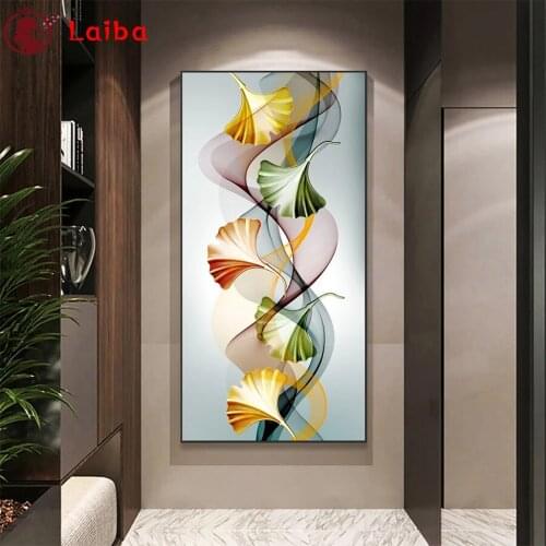 3d diamond embroidery Abstract art, colorful leaves Diy full diamond painting stitch cross mosaic picture rhinestones home art