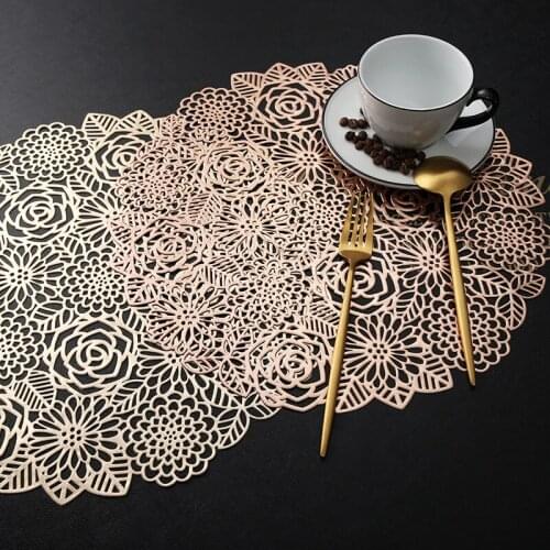 4Pack 38cm Sweet Elegance Rose Hollow Shaped Decorative PVC Placemats Table Mat for Dining Table Wedding Party Restaurant