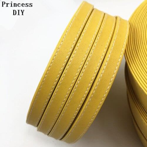 5M/Lot 10mm 1cm Decoration Accessory Yellow Ribbon Trim 3/8'' PU Faux Leather Ribbon Bias Cord DIY Chocker Necklace Hand Craft