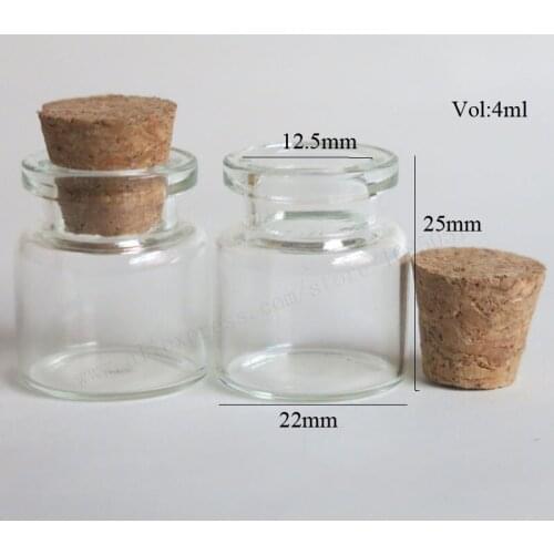 50sets/lotx 4ml Small Glass Bottle Refiilable Test Tube Vial Cork Stopper Mini Empty Wishing Sample bottles 2225125
