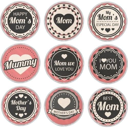 9 Colors Glass Acrylic I Love My Mom GingerSnaps button Charms With Copper Metal Base Fit 18mm Snap Jewelry Vn-1996