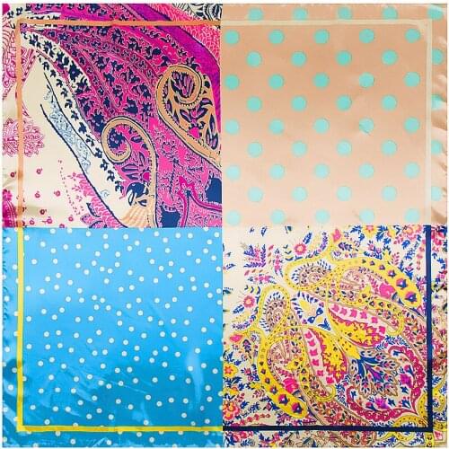 Free Shipping 90*90cm Silk Square Scarf Women Fashion Imitated Silk satin Wave point cashews stitching High Quality Shawl hijab