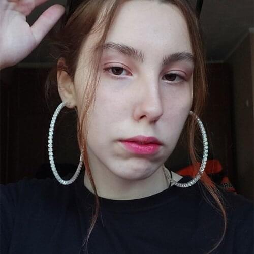 70-100mm Large Hoop Earrings Sexy Rhinestone Round Earrings Fashion Shiny Crystal Earrings For Women Boho Jewelry Accessories