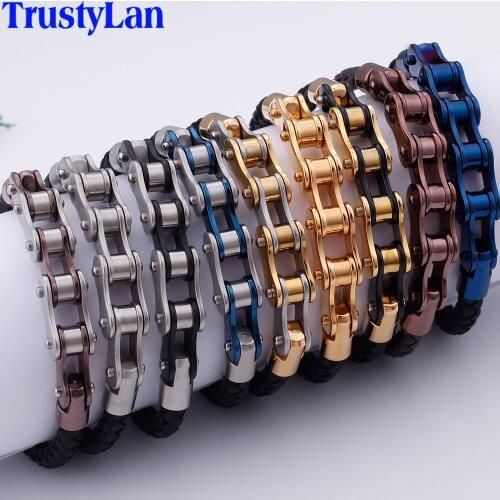 Golden Stainless Steel Motorcycle Chain Bracelet Men Bangle Man Hip-Hop Rock Mens Wrap Bracelets Handmade Biker Leather Jewelry