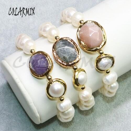 5 pieces freshwater pearl bracelets beaded pearl jewelry double stone wholesale jewelry crafted bracelets for women 9098