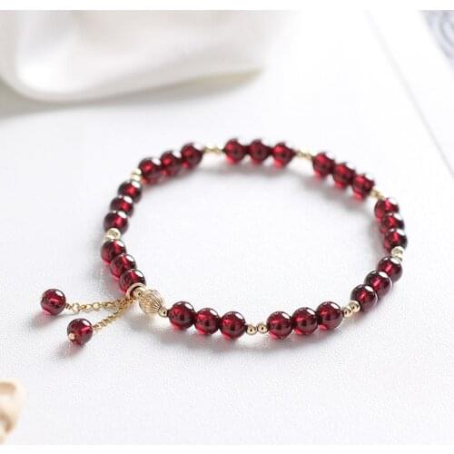 14k Gold Filled Natural Garnet Crystal Stone Luxury Beaded Strand Bracelets for Women Girls Fine Jewelry Birthday Gift YBR316