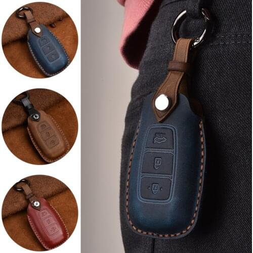 For Hyundai Genuine Leather Smart Car Key Case Cover Bag i30 Ix35 KONA Encino Solaris Azera Grandeur Ig Accent Santa Fe Palisade