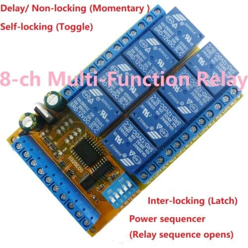 Dc 5v 12v 24v 8ch Multifunctional Power Regulator/Sequencer Switch Interlocking Self-Locking Delay Relay Module
