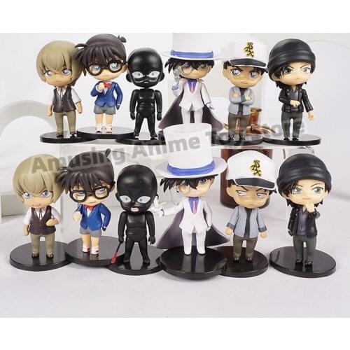Detective Conan Edogawa Konan Kaitou Kiddo Hattori Heiji Furuya Rei Akai Shuuichi Q Version PVC Figures Model Toy 6pcs/set