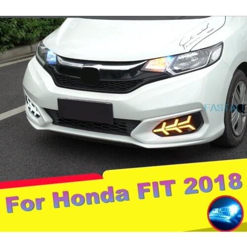 For Honda FIT JAZZ 2018 Daytime running lights LED four-eye daytime running lights eagle eye front fog lights GK5 car
