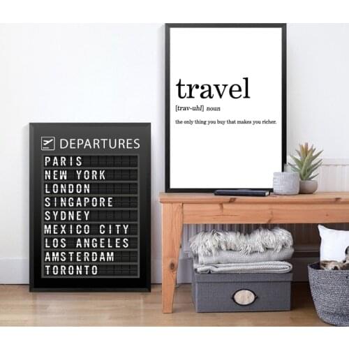 Airport Board Destination Poster Canvas Painting Wall Art Honeymoon Travel Quotes Pictures Home Decoration
