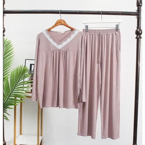 Elegant Korean Modal Pajamas For Women Casual Loose Winter Sleepwear Set Spring Autumn Home Clothes Long Sleeve Ladies Pyjama