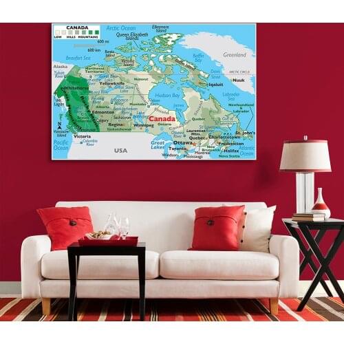150*100cm The Canada Terrain Map Wall Art Poster Non-woven Canvas Painting Classroom Home Decoration School Supplies