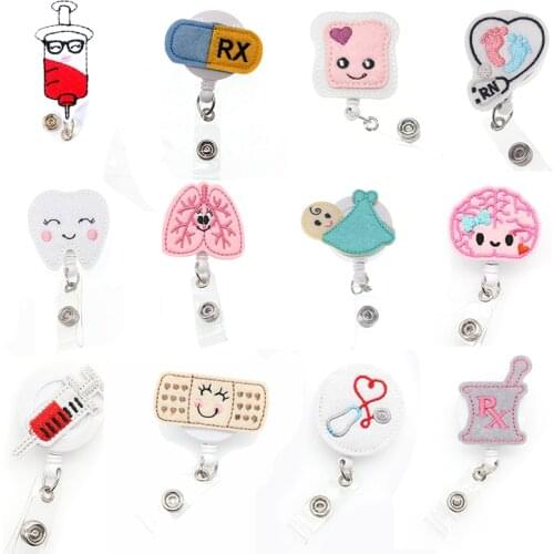 Lailina 12 styles Nurse Gift Stethoscope syringe Felt Retractable ID Badge Reel Holder with Clip Nurse Accessories