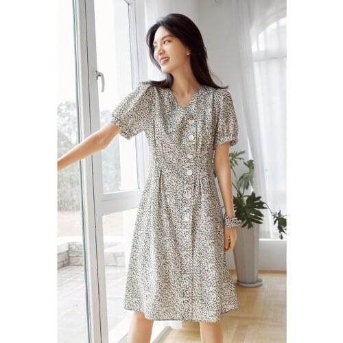 Summer Dress Female Floral Midi Dress Button Short Sleeve Casual Womens Dresses Loose Elegant Long Summer Dresses Ladies 2021