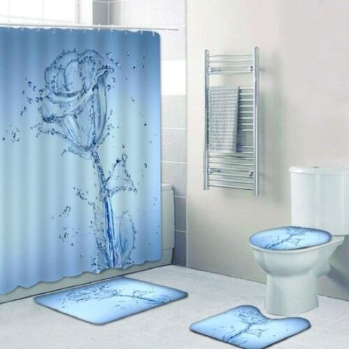 4-Piece Set 3D Waterproof Shower Bathroom Products Personalized Shower Curtain Bathroom Floor Mat Toilet Mat Bathroom Supplies