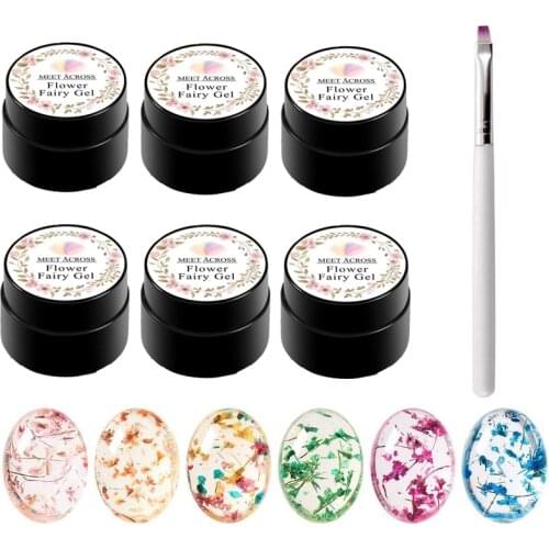 MEET ACROSS 6 Boxes Natural Dried Flower Gel Set Soak Off Nail Art Gel Varnish Flowers Gel Nail Polish DIY Design Manicure Kits