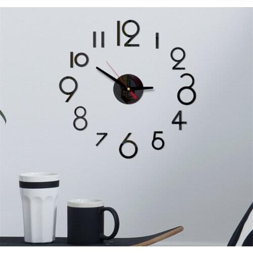 20 Inch Wall Clock Modern Design Round Style Number Coffee Tea Cup Acrylic Wall Clock Stickers for DIY Home Living Room Decors