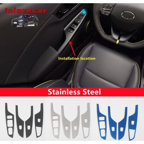 Stainless Steel For Hyundai Kona Kauai Encino 2017 2018 2019 2020 Car Window Lift Door Armrest Glass Button Switch Accessories