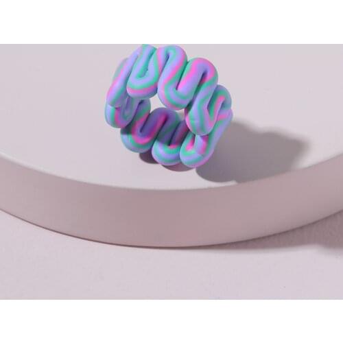 New Korean Vintage Soft Pottery Resin Twisted Wave Colorful Resin Finger Rings For Women Summer Boho Party Jewelry Gifts