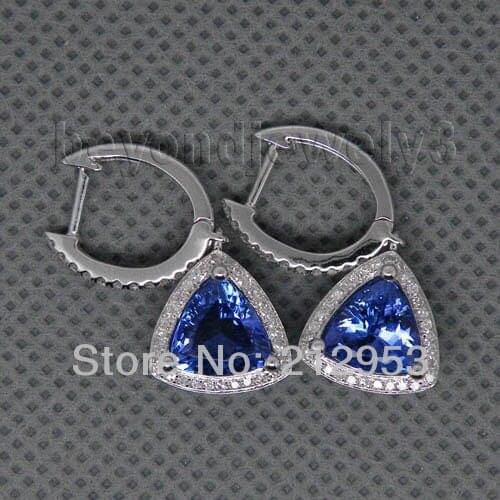New Vintage Trillion 8mm 14Kt White Gold Natural AAA Tanzanite Stunning Earrings WE008