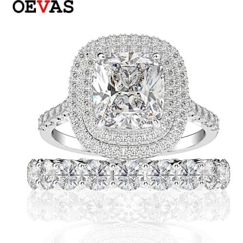 OEVAS 100% 925 Sterling Silver Sparkling 8*9mm High Carbon Zircon Wedding Rings set For women Engagement Party Fine Jwelry Gift